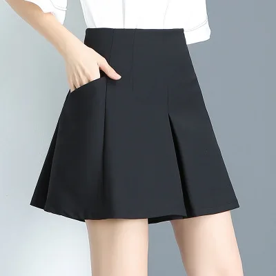 Белые черные летние женские свободные шорты Новая мода тонкие шорты с высокой талией юбка повседневные однотонные женские шорты плюс размер 4XL - Цвет: Black