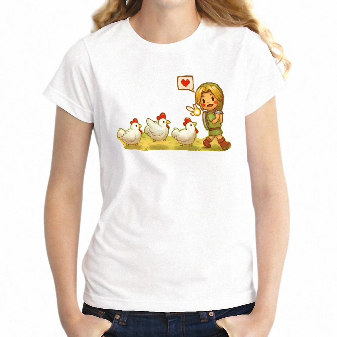 Футболка женская с коротким рукавом модный топ со звеньями и надписью Legend of Zelda