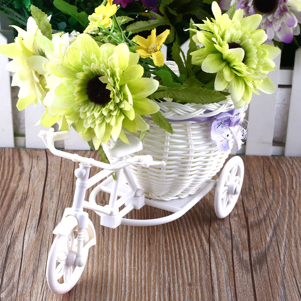 Цветок пластиковый белый трехколесный велосипед дизайн Цветочная корзина контейнер для цветочных растений украшения дома свадьбы ваза 23*12,5*9 см