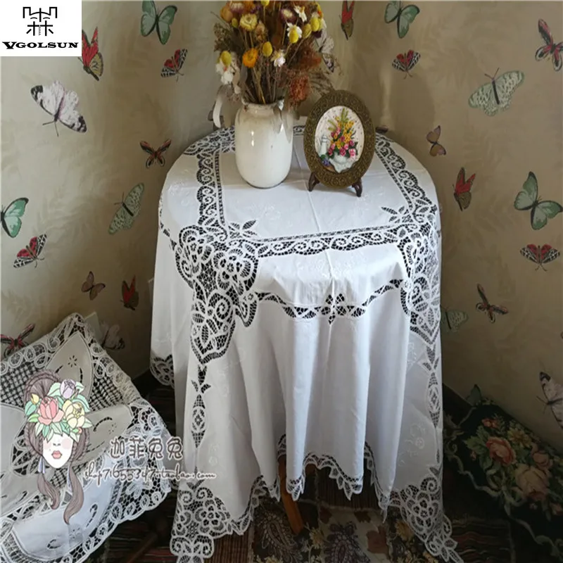 

Vgolsun Home Hotel Tablecloth Elegant Europe Pastoral Style 170CM Square 100%Cotton Handmade Battenburg Lace Table Cloth