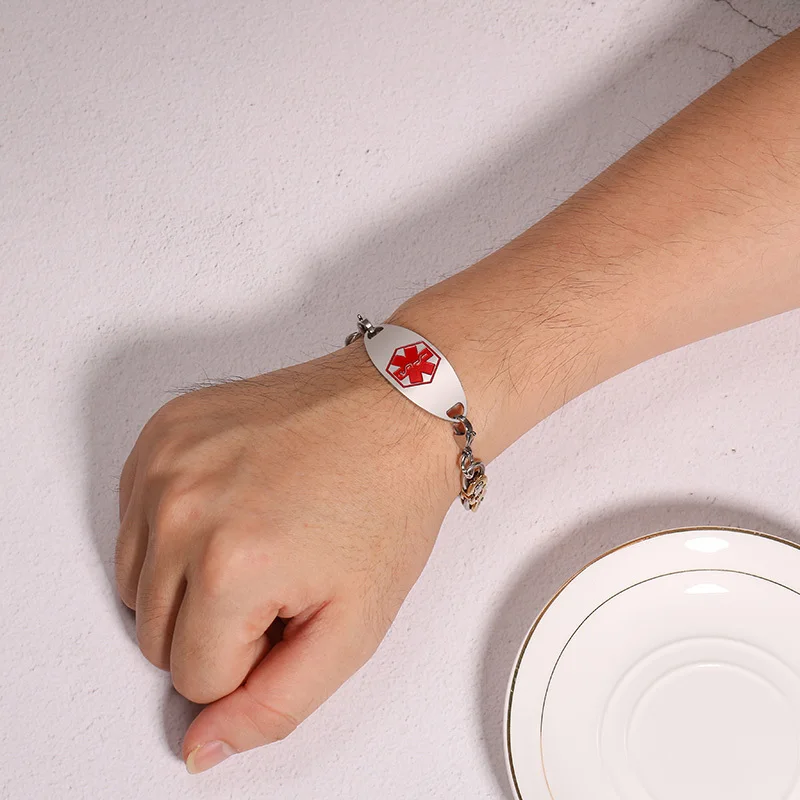 Vnox شحن تخصيص الطبية تنبيه ID Braceles للنساء الرجال البيزنطية رابط سلسلة 2 لهجة الفولاذ المقاوم للصدأ نوع 1 السكري الإسورة