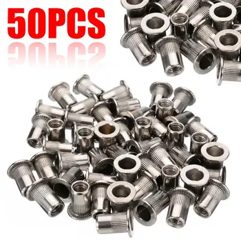

50pcs Practical 304 Stainless Steel M6 Thread Stainless Steel Flat Head Rivet Nut Rivnut Insert Nutsert for Sheet Metal Pipes