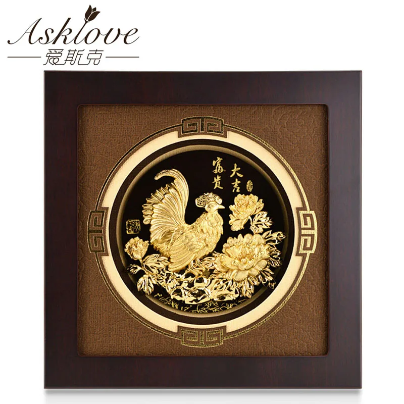 Asklove 3D Gold foil painting Riches and honour pictures Wall art Gold foil Gifts wall pictures for living room Home decoration