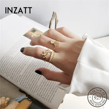 

INZATT Punk Real 925 Sterling Silver Pineapple Leaf Adjustable Ring Fine Jewelry For Women Party Accessories Gift