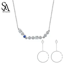 SA SILVERAGE, 925 пробы, серебряные круглые Висячие серьги, круглая подвеска квадратной формы, ожерелья для женщин, 925, серебряные ювелирные наборы