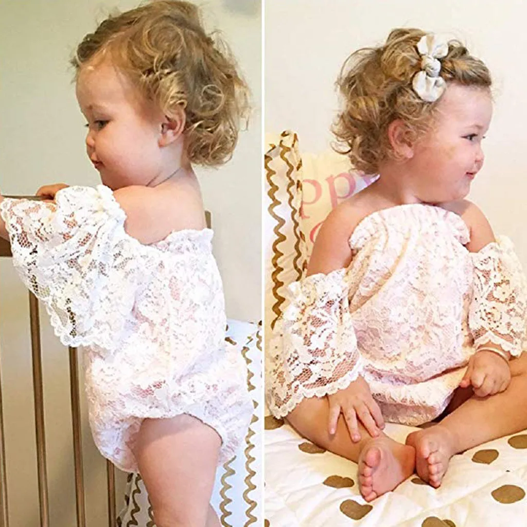 

SAGACE Newborn Infant Toddler Baby Girl Summer Clothes Lace Off Shoulder Ruffled Sleeve Romper Bodysuit Outfit Little Girl Sets