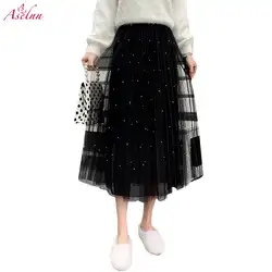 Aselnn для женщин юбки для плюс размеры 2019 сезон: весна-лето новая мода сетки перламутровые юбки Fldas Mujer Moda 2019 длинные уличная