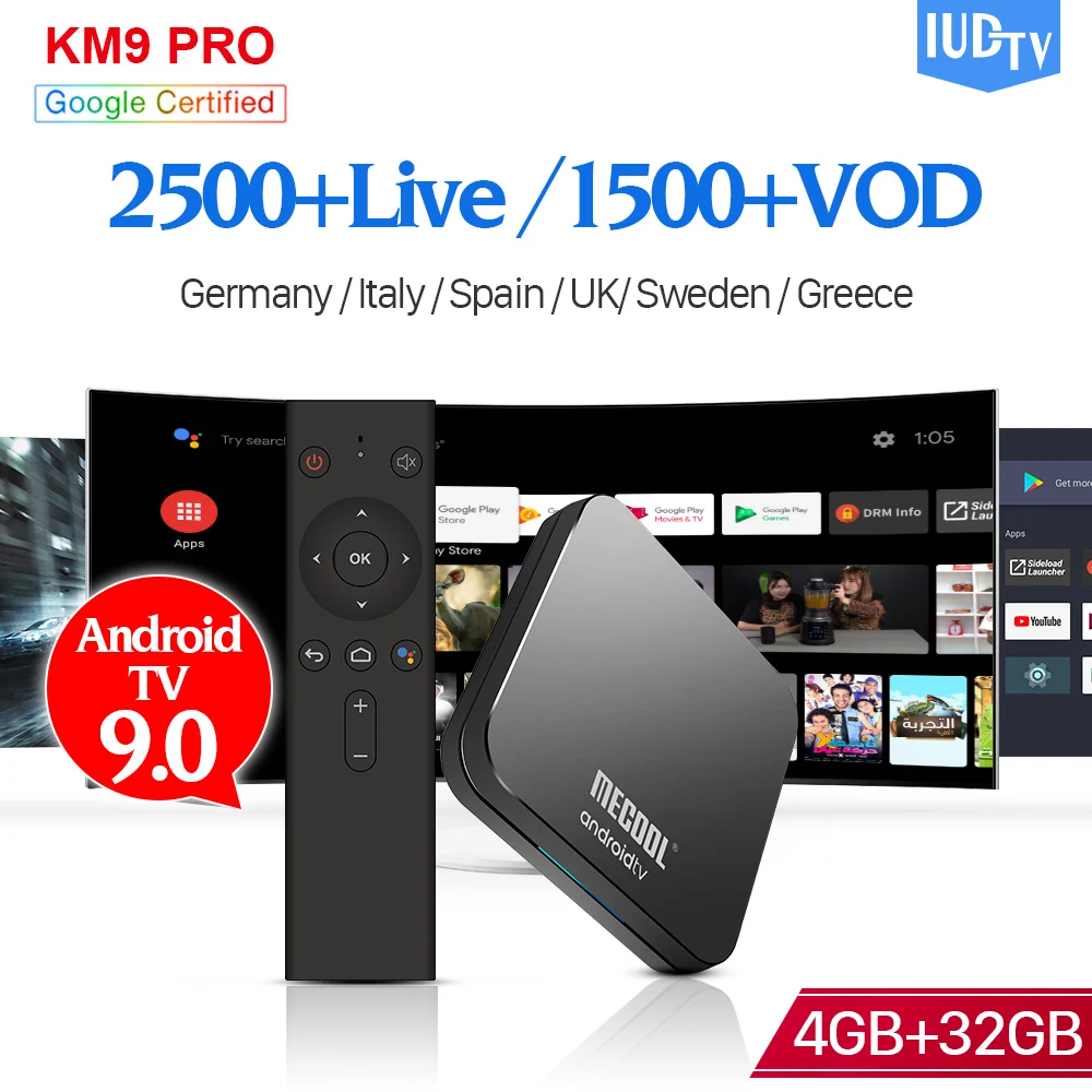 

Android TV 9.0 KM9 Pro IPTV Subscription Sweden Spain BT 4.0 4G 32G IPTV Germany UK Dual-Band WIFI IPTV Italy Spain Greece box