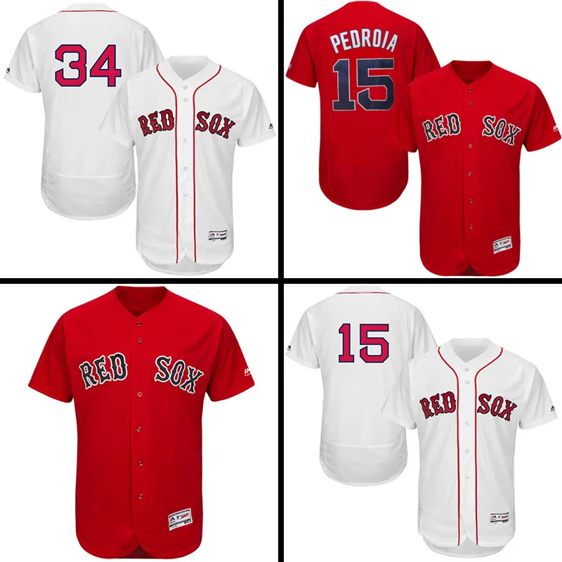 Мужская Дастин Pedroia #15 трикотажные Взрослых Дэвид Ортис #34 100% Прошитой Логотипы