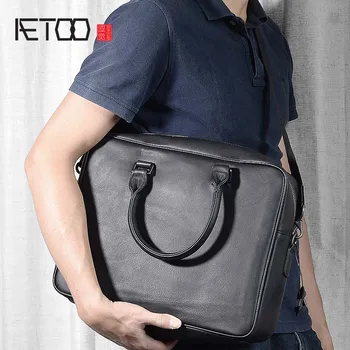 

AETOO Men's Bag Korean Business Tote Bag simple solid Shoulder Messenger Bag cowhide Leather Men's Bag Briefcase Male