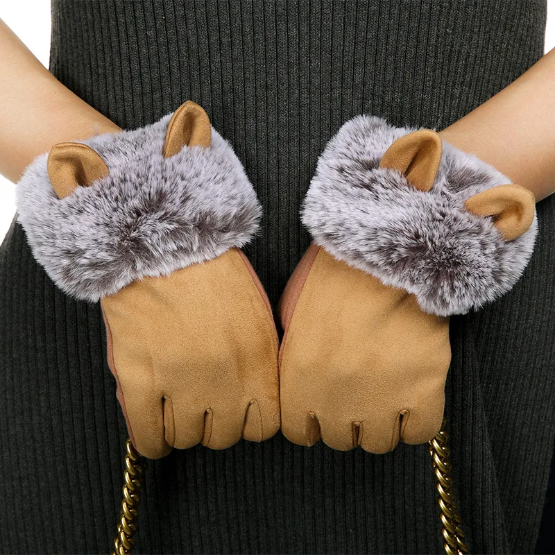 REALBY теплые замшевые перчатки для женщин Gants Femme Hiver милый Кот Дизайнер русский Guantes Femme женские зимние Сенсорный экран перчатки