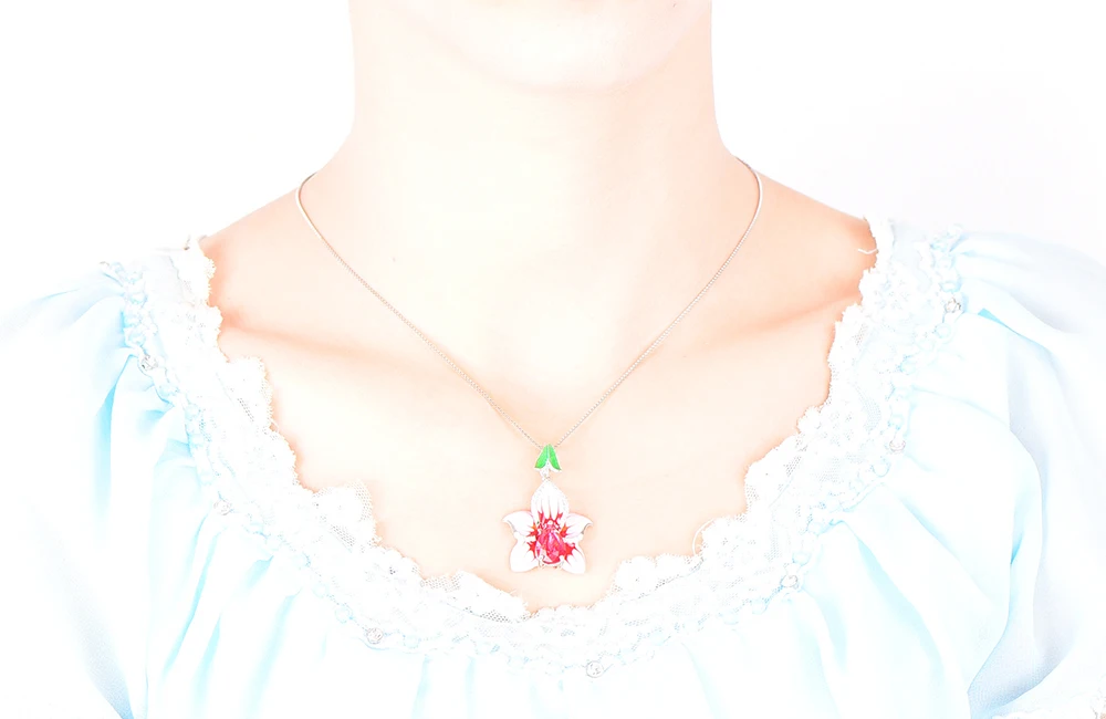Подлинная 925 пробы Серебряная эмаль цветок серебряные серьги-заглушки кулон набор украшений для женщин ожерелье кулон ювелирные изделия