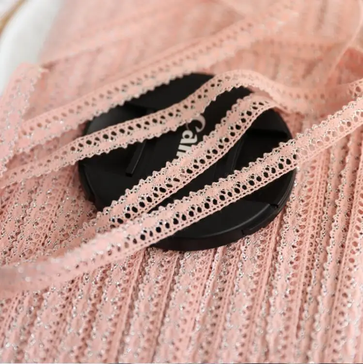 

10 Meters Pink with Silver Cotton Lace Ribbon Pretty Lace Trimming DIY Garment Craft Accessories 11 Width