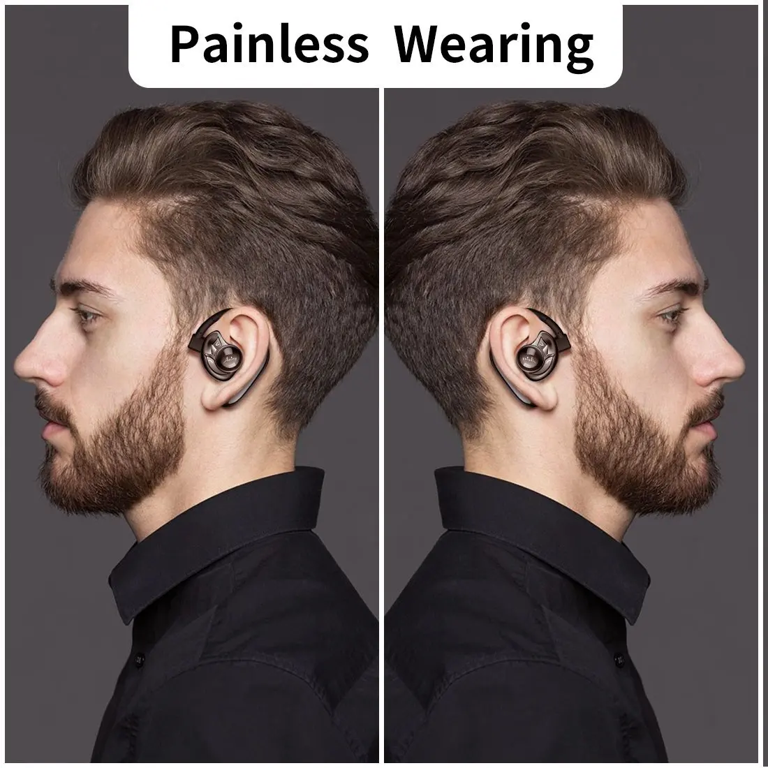 Aminy Black Headset UFO Bluetooth 4.2 Earpiece with Microphone Noise Canceling Wireless Handsfree for IPhone Android Devices