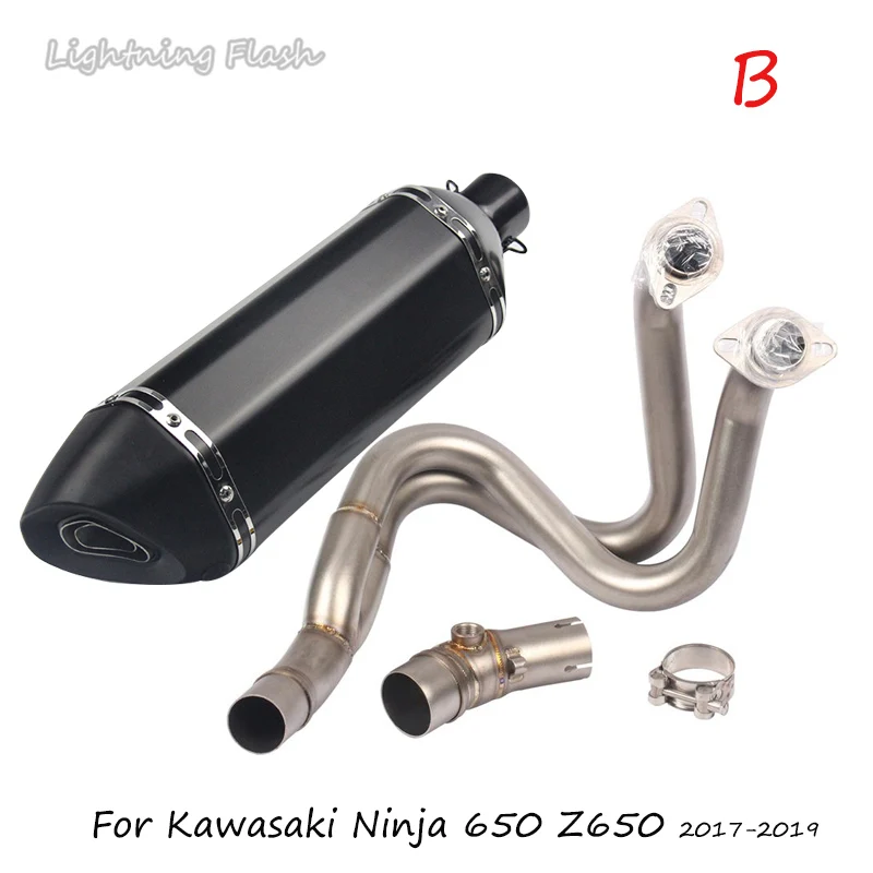 Для Kawasaki Ninja 650 Z650 выхлопная система глушитель выхлопная труба+ передняя Соединительная труба DitrBike Escape Slip ON - Цвет: B