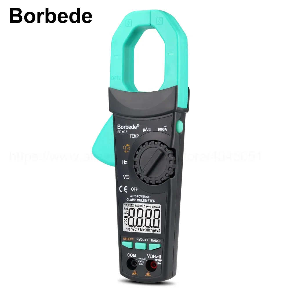 

Borbede Digital Clamp Meter Multimeter 6000 Counts Auto Ranging DC AC Resistance Capacitance Diode Temperature Tester