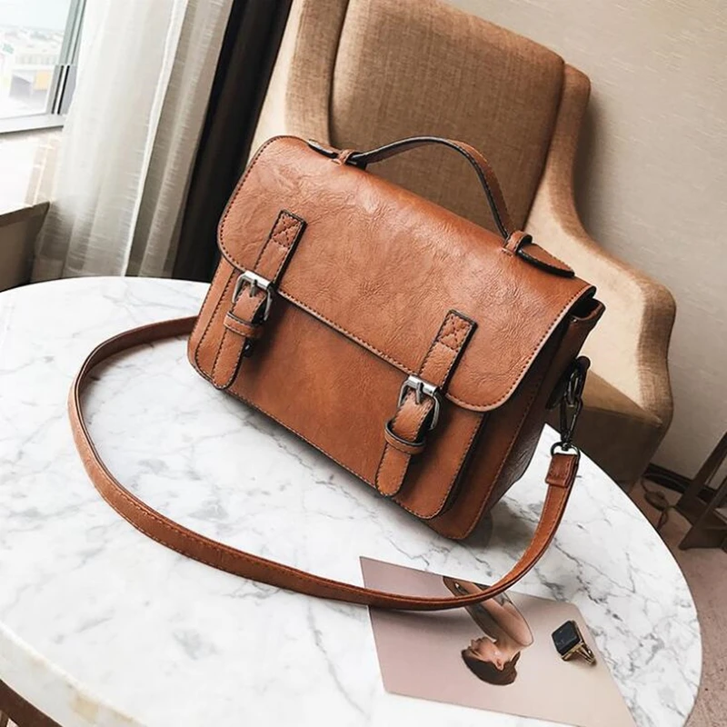 

BARHEE England Vintage Women Messenger Bag PU Leather Small Retro Satchel Cover Handbag Vintage Women Shoulder Bag Female Bag