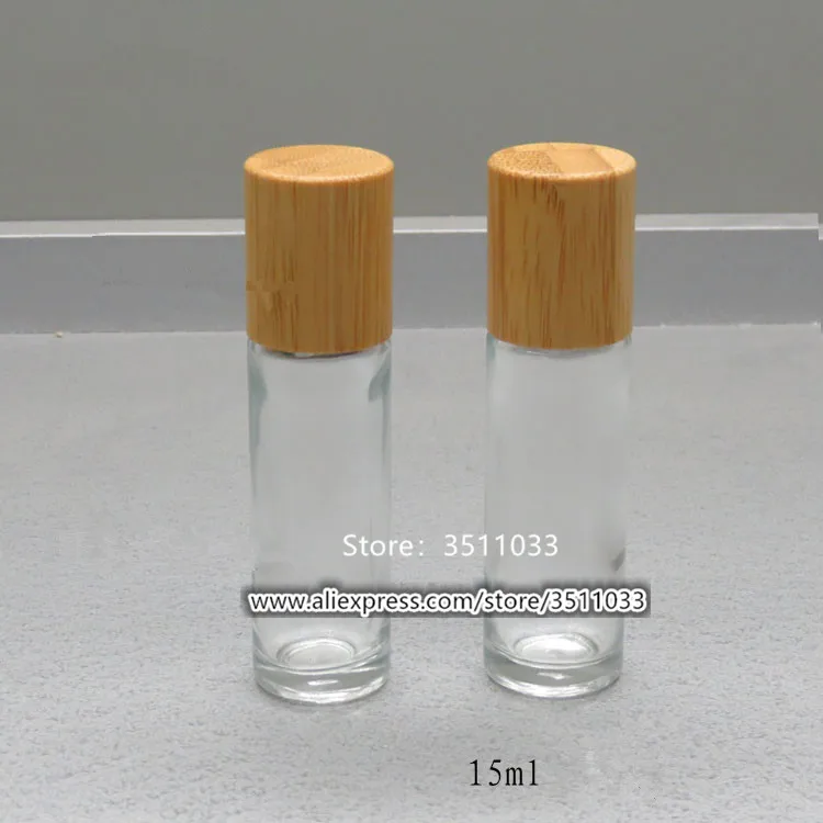 

20pcs 15ml 15g Bamboo Lid Cap Glass Roll on Bottle Portable Cosmetic Essential Oil Roller Bottle Stainless Steel Roller Ball