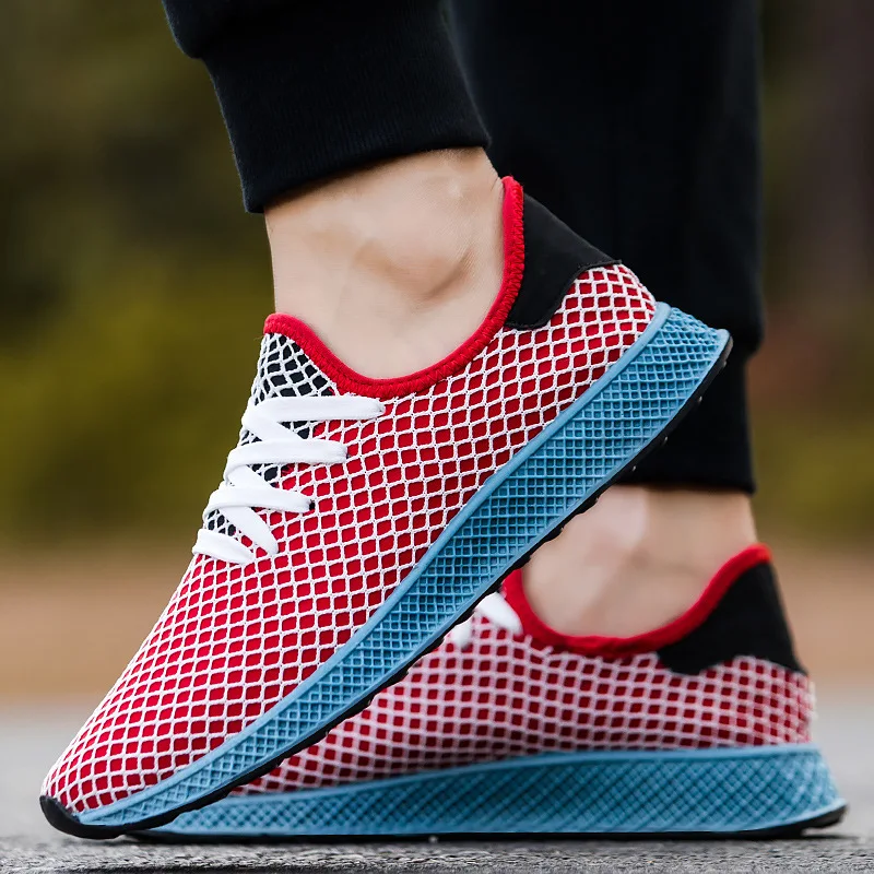 

Fashion Men Casual Shoes Air Mesh Mixed Colors Lace Up Sneakers Summer Breathable Non-leather Casual Shoes