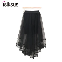 Isiksus белый прозрачный кружевной Твердые оборками лоскутное Для женщин юбка Женский Высокая талия эластичная линия Большой Размеры юбки SK007