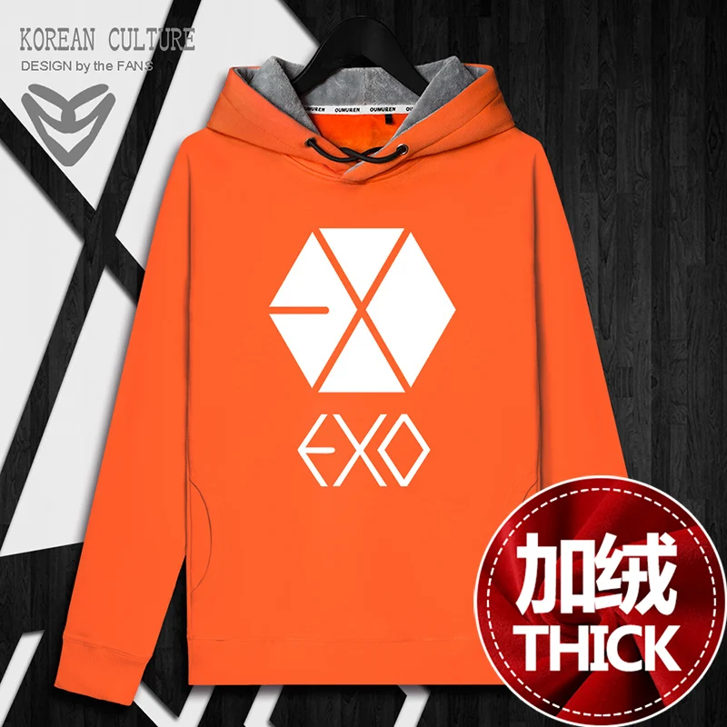 Новая Мода Kpop толстовки с капюшоном пуловер Топы EXO для женщин/мужчин Корейский зимний теплый топ с капюшоном длинный рукав толстовки Женская одежда - Цвет: Orange