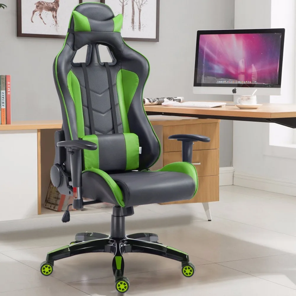  Goplus High Back Executive Racing Reclining Gaming Chair Swivel PU Leather Office Computer Chair Er