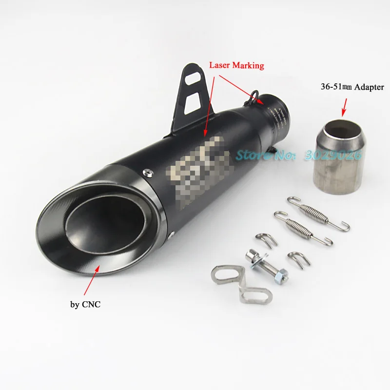 Negro Laser entrada 51mm Universal Escape para la mayoría motocicleta modificado silenciador de Escape CNC R6 Z300 Ninja CBR YZF ER6N