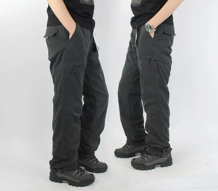 Зимние флисовые мужские двухслойные брюки карго, теплые военные брюки карго, повседневные Длинные Мешковатые армейские уличные тактические брюки - Цвет: black