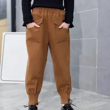 Весенняя детская одежда, штаны для девочек, плотные шерстяные тонкие шаровары для маленьких девочек, свободные штаны для больших детей