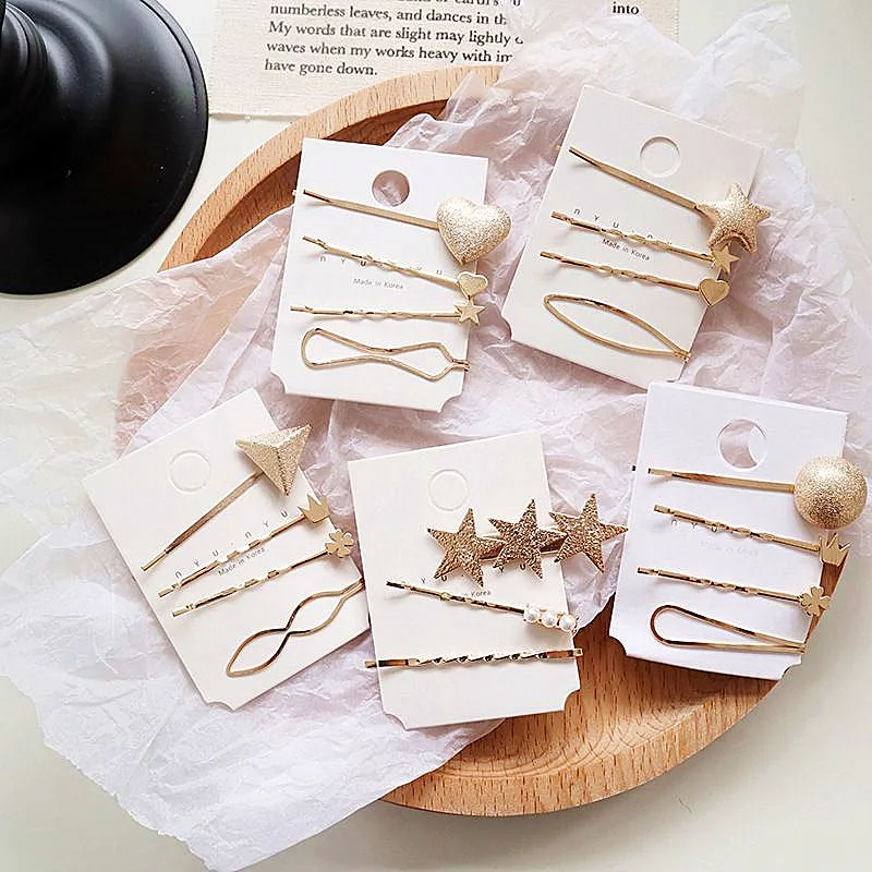 

4Pcs/set Pearl Metal Five-pointed Star Geometric Hairpin Barrette Hair Clip For Women Girl Gift Hair Accessories dropship