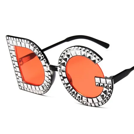 JAXIN okulary тенденция большие солнцезащитные очки Для женщин Ретро Алмаз солнцезащитные очки MS бренд дизайн Личность Модные очки UV400 Óculos - Цвет линз: Оранжевый