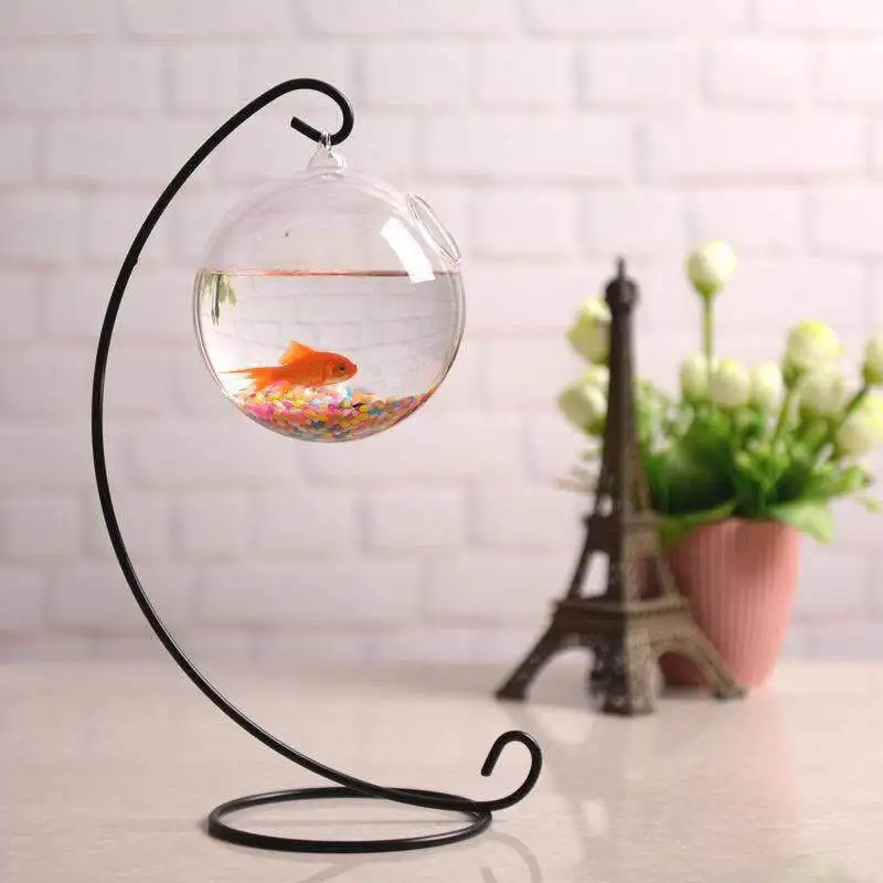 

Clear micro landscape glass vase creative hydroponic plant vase hanging iron frame round single hole fish tank