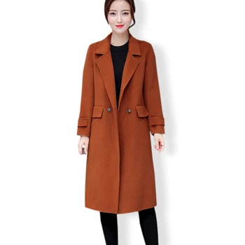 

Vogue Winter Women Long Coat Wool Double Breasted Warm V-Neck Outerwear Overcoat Thick Office Plus Size 4XL Female Jackets top