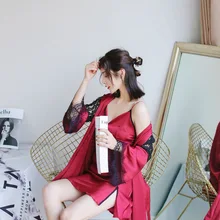 Сексуальная Женская Шёлковая пижама Весенняя шелковая вышитая Пижама на бретельках женская летняя Ночная рубашка комплект из 2 предметов