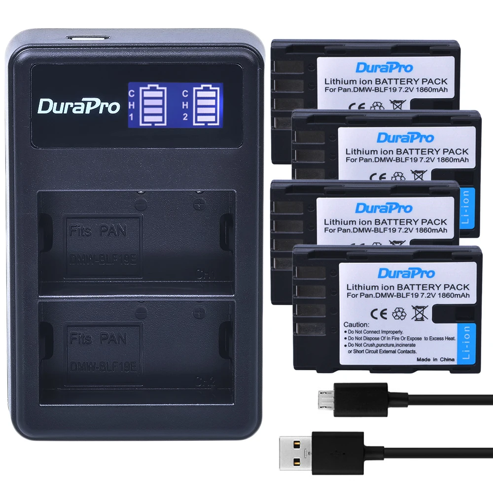 Durapro 4Pc Dmw-Blf19 Dmw Blf19 Batteria + Lcd Doppio Caricatore Usb Per Fotocamera Panasonic Lumix Dmc-Gh3 Dmc Gh3 Gh4 Dmc-Gh4