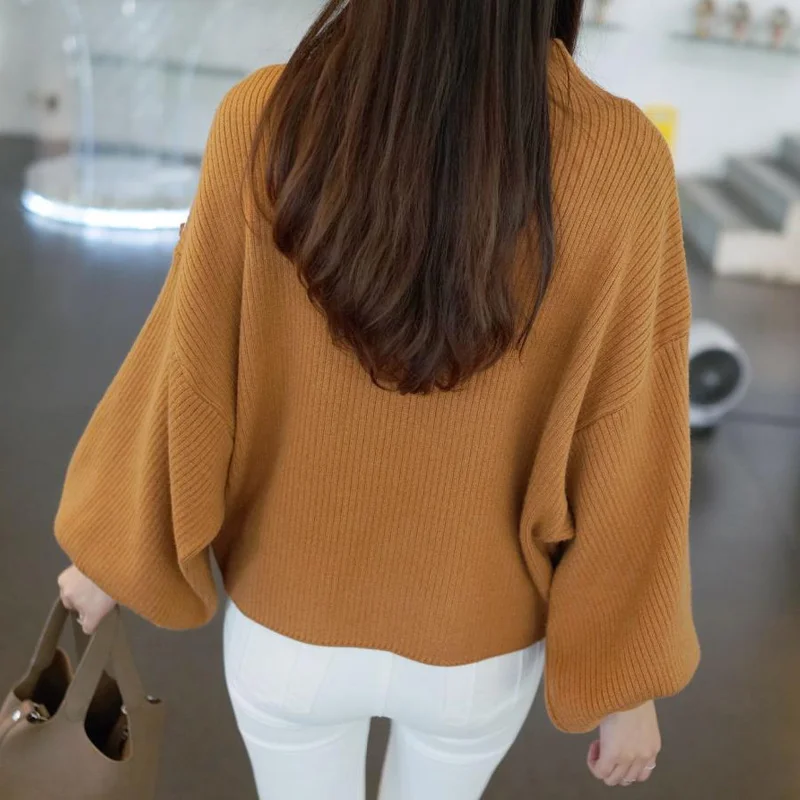 Women Sweaters Fashion Turtleneck Batwing Sleeve Wool Pullovers Loose Knitted Spring Sweater Female Jumper Pull Black White 2019