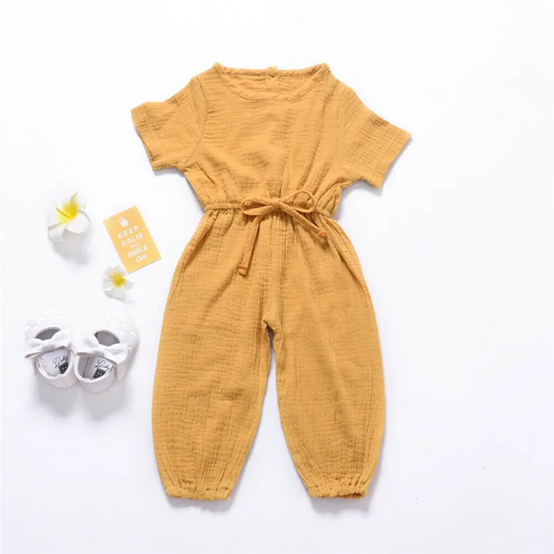PUDCOCO одежда для маленьких девочек Одежда для новорожденных из хлопка, лен, одноцветные, короткий рукав, костюм для подвижных игр для детей Летняя одежда комплект От 0 до 3 лет