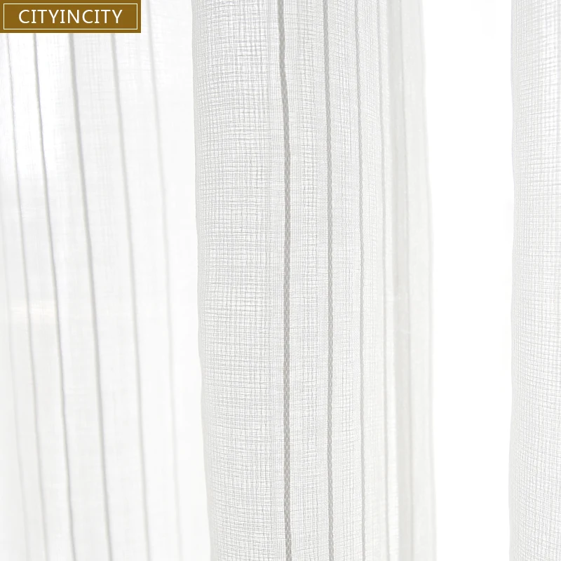 CITYINCITY White  Curtain For living room Jacquard  Voile Fresh Stripe Sheer Tulle Curtains For Kitchen and bedroom   Customized