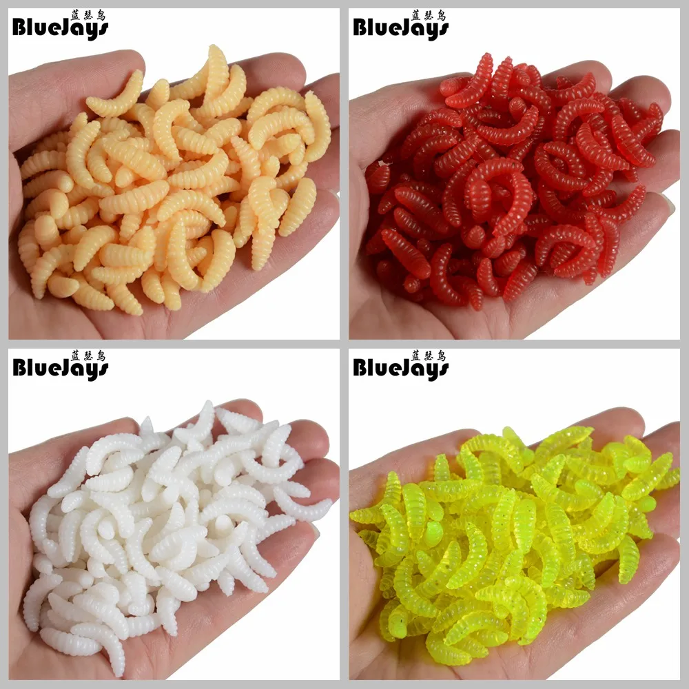 

BLUEJAYS 50pcs 2cm Smell hand pole bait fishing lure soft bread bug bionic grubs trout lure soft bait hot fishing