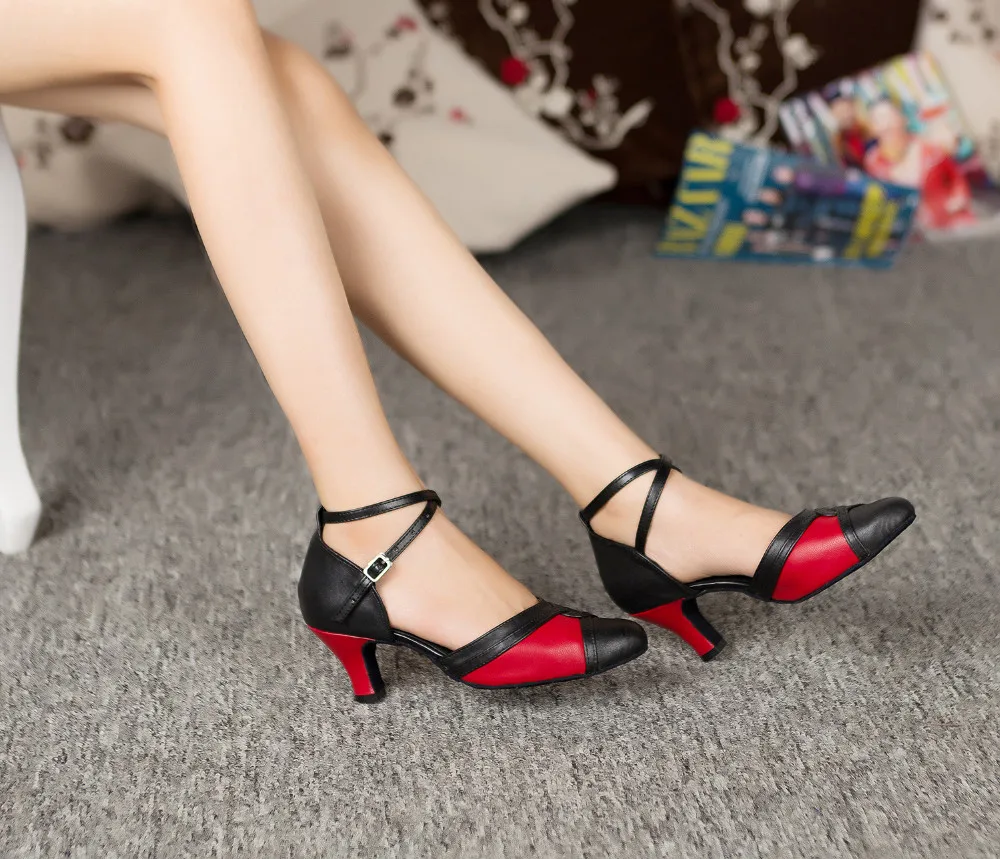 HXYOO/женские туфли для латиноамериканских танцев; мягкая сатиновая подошва; красные и черные туфли для бальных танцев; женские кроссовки; JYG424/805