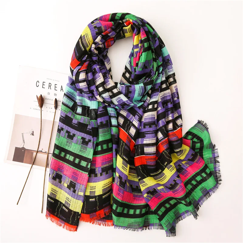 

scarf women scarf Colored squares Scarf Ladies Wrinkle Wraps and Shawls pashmina scarf sjaal Snood 180*90Cm