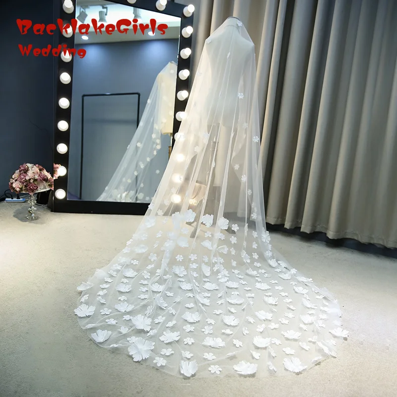 Цветы Свадебные вуали 2018 один слой 3 метра Свадебные аксессуары Фата, свадьба Casamento Veu De Noiva Свадебные вуали без гребня