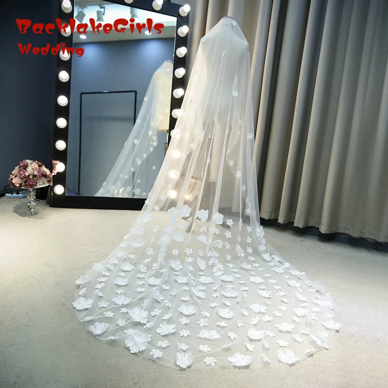 

Flowers Wedding Veil 2018 One Layer 3 Meters Wedding Accessories Voile Mariage De Casamento Veu De Noiva Bridal Veils no Comb