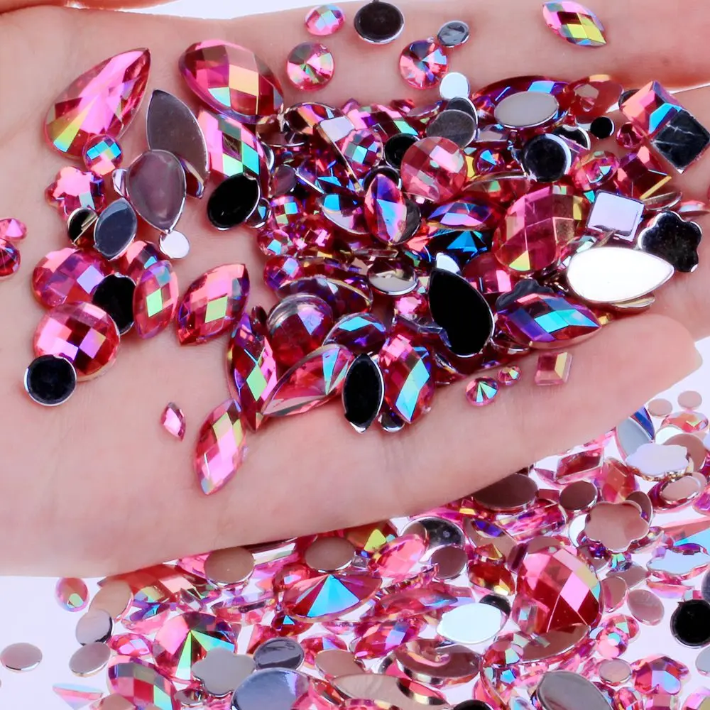 Variety of Shapes and Sizes and Many Colors for 15g a Bag About 300pcs Flat Back Acrylic Rhinestones Face Decorations Face Gems 