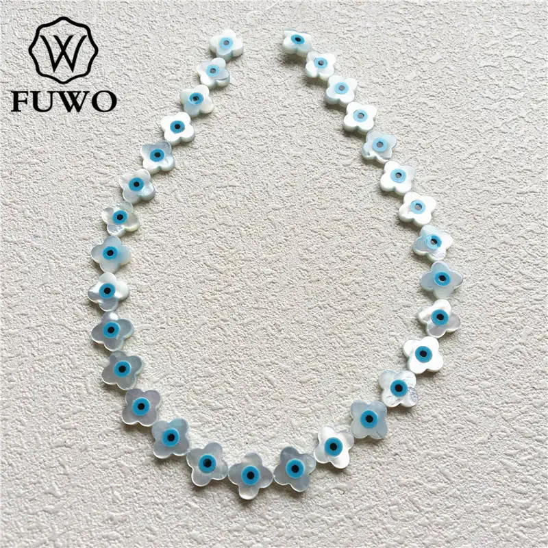 

FUWO Wholesale 10mm Mother of Pearl Beads Findings For Jewelry Making Fashion Flower Evil Eye Shell Charm Supply S015