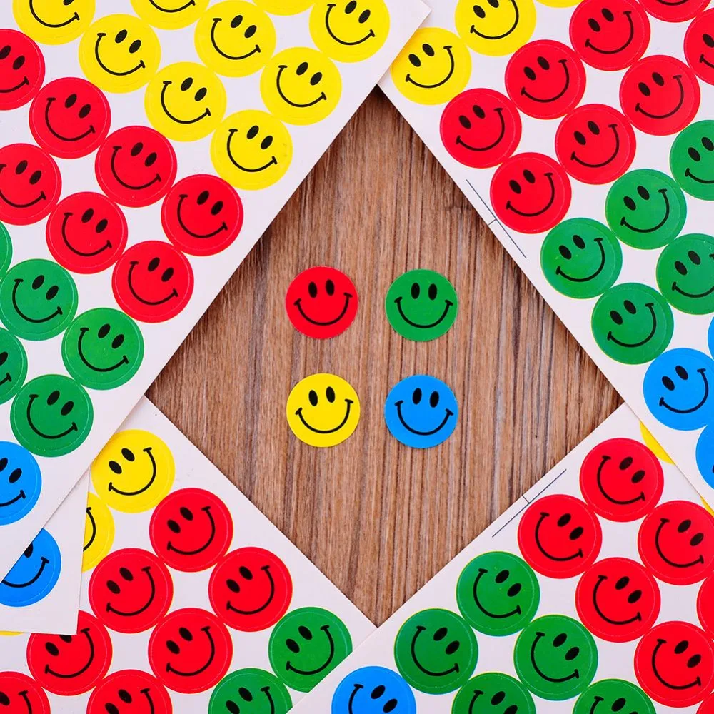 MOONBIFFY New Cute 10 sheets(540pcs) Colourful Round Smile Face Stickers Decal Kids Children Teacher Praise Merit office