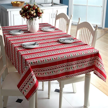 

Christmas Tablecloth For Table Decor Snowflake Polyester-cotton Xmas Tree Red Deer Table Cloth Rectangular Microwave Oven Cover