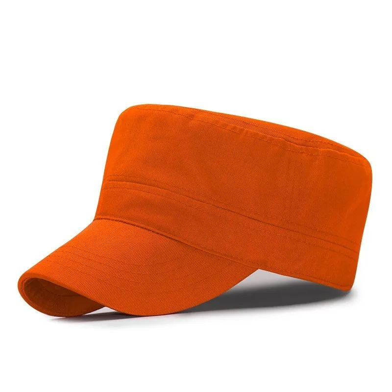 Дизайнерская однотонная мужская Кепка на заказ из чистого хлопка, одноцветная черная армейская плоская кепка для взрослых, военные шапки большого размера, Мужская кепка s, m, l, xl - Цвет: M orange