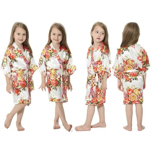 Детская шелковый халат в цветочек кимоно халат подружки невесты платье с цветочным узором для девочек банный халат, одежда для сна, ночная сорочка, одежда для сна, Домашняя Пижама