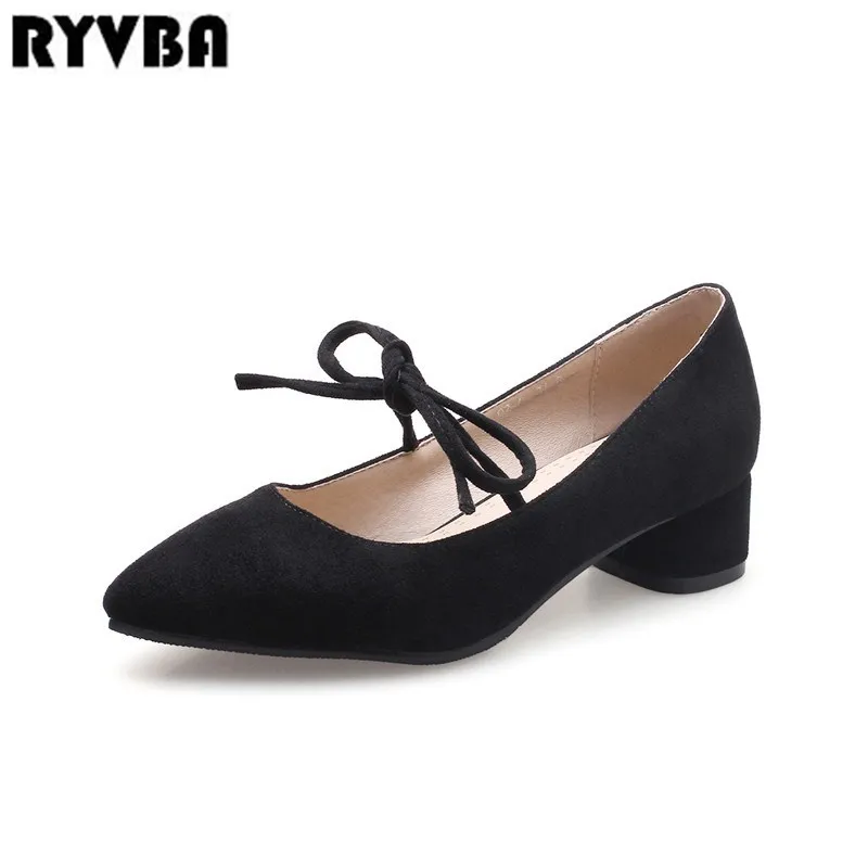 

RYVBA women square low heels pumps ladies womens sexy bowtie red black casual party pumps 2018 summer autumn woman nubuck shoes